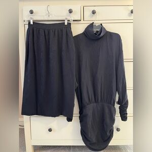 Women’s Vintage EMANUEL UNGARO Black Paisley Silky Top & Skirt Set sz 6